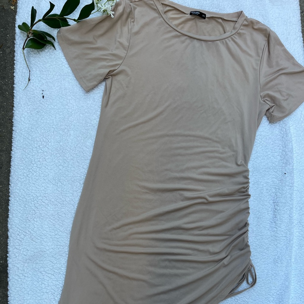 SHEIN Tan Asymmetrical Ruched Midi Dress